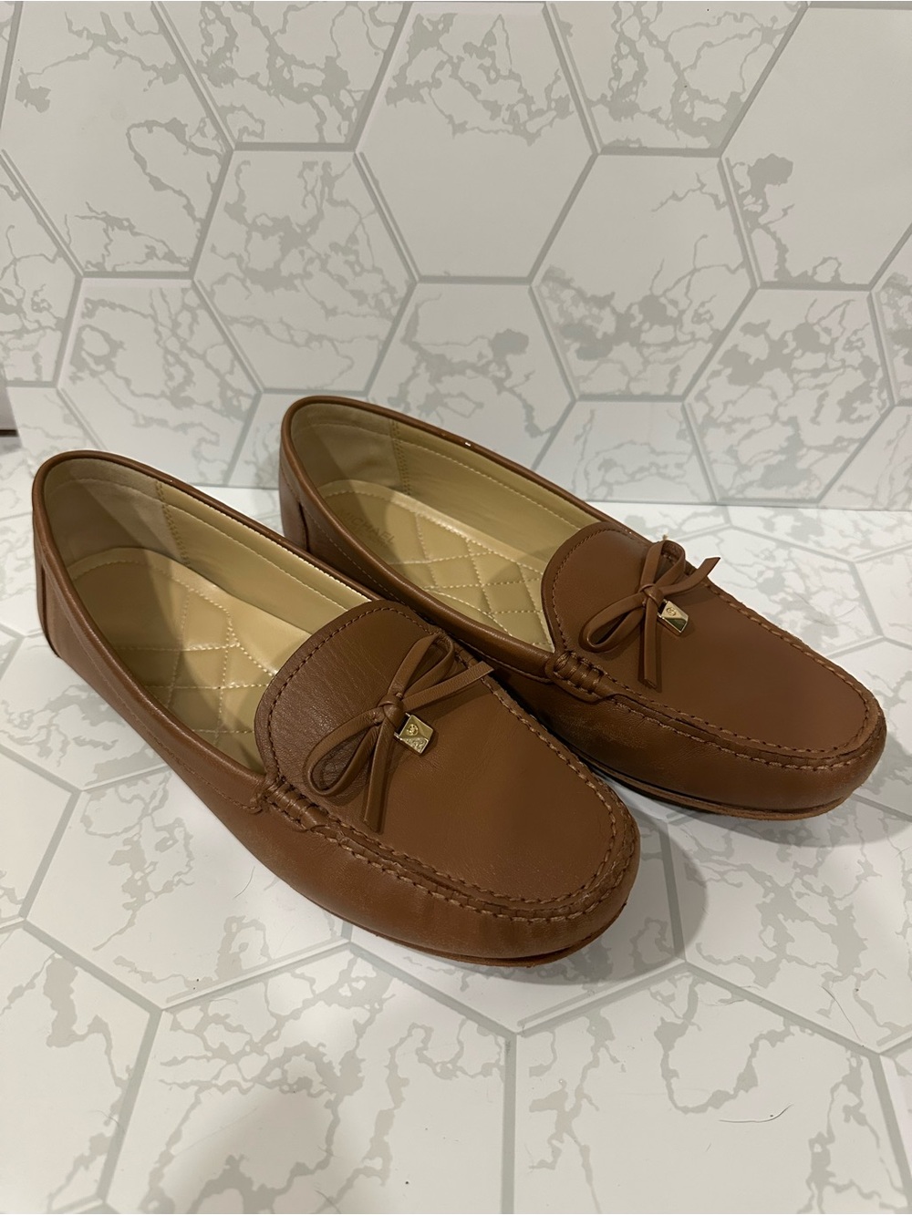 Michael Kors Women's Brown Leather Bow Moccasin Loafers